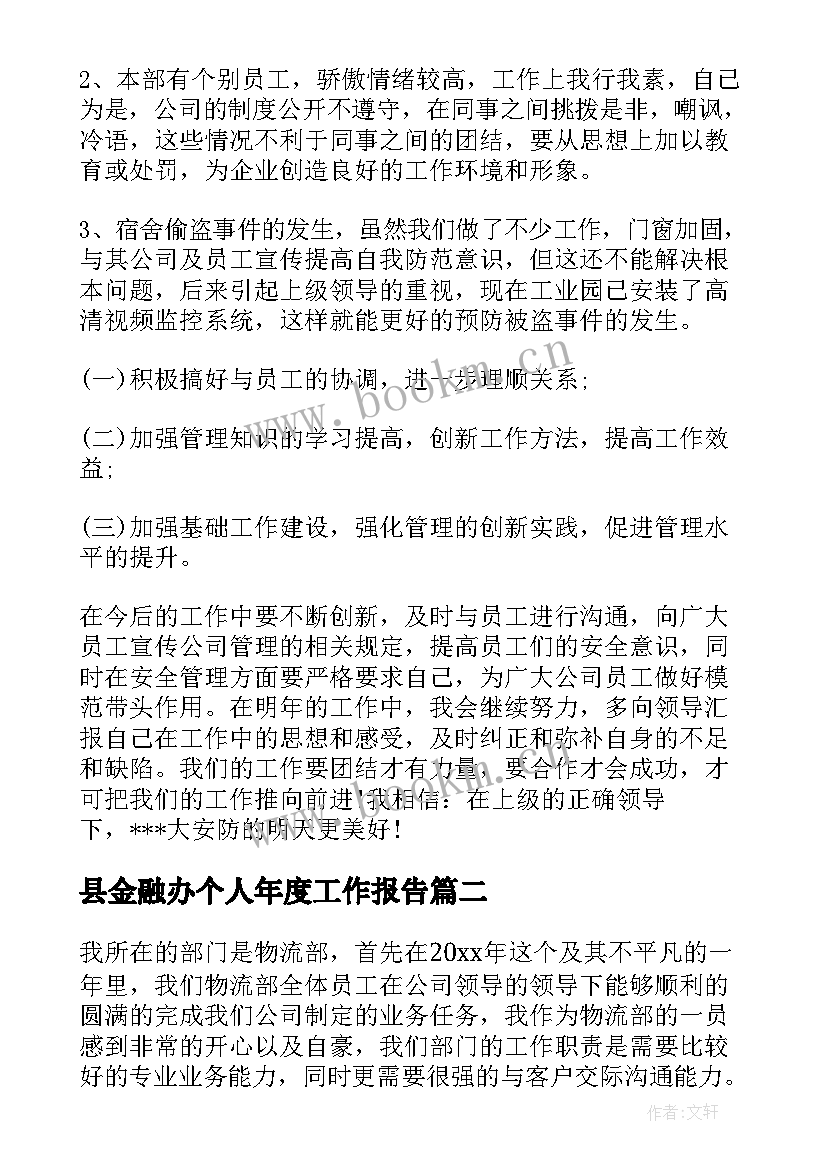 2023年县金融办个人年度工作报告(模板6篇)