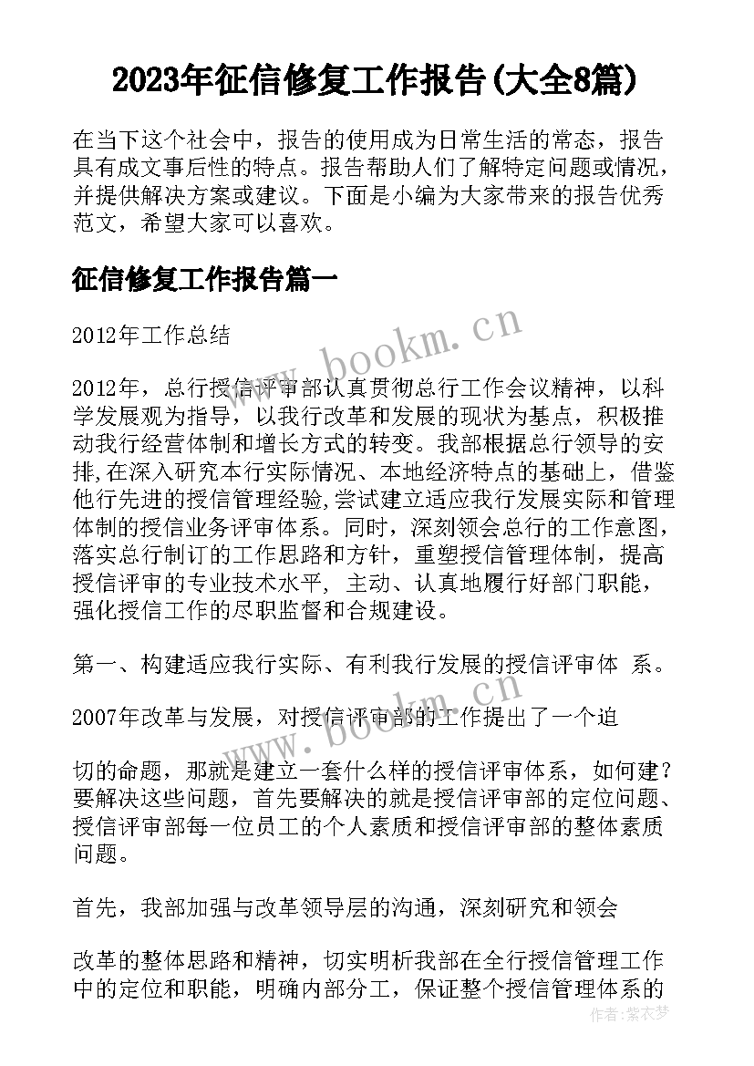 2023年征信修复工作报告(大全8篇)