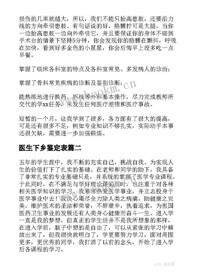 医生下乡鉴定表 医生自我鉴定(精选8篇)