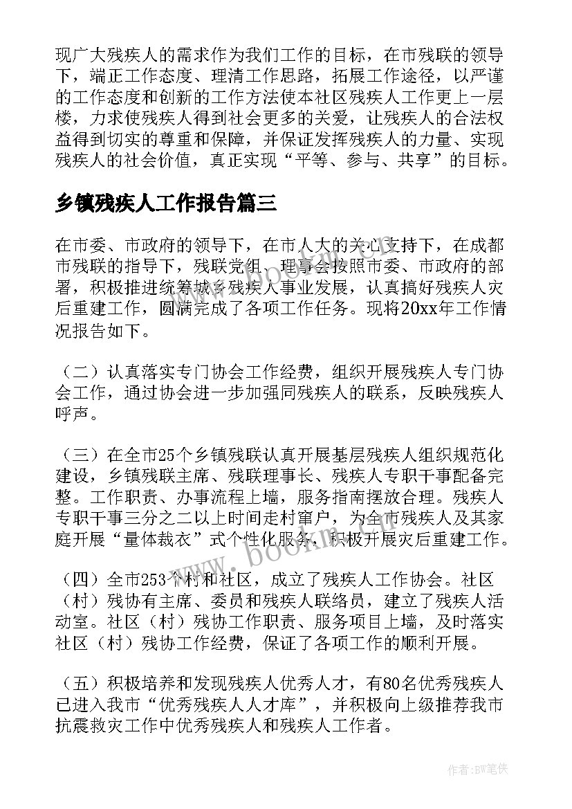 2023年乡镇残疾人工作报告(通用9篇)