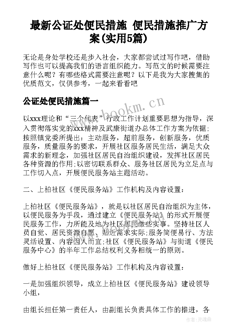 最新公证处便民措施 便民措施推广方案(实用5篇)