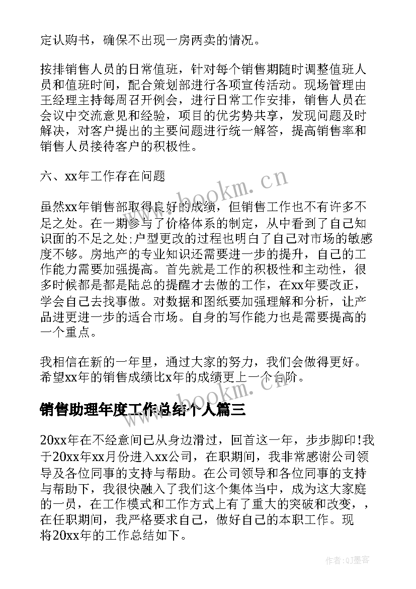 销售助理年度工作总结个人 销售助理个人年度工作总结(实用8篇)