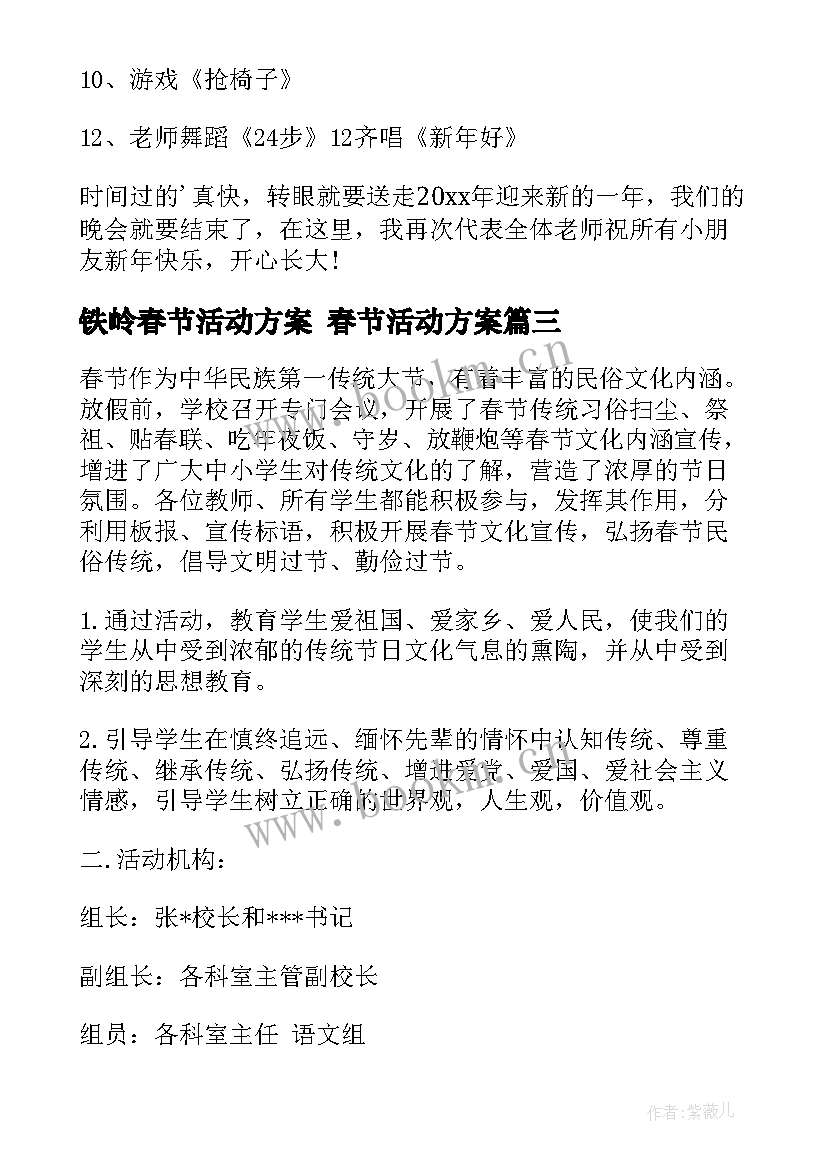 铁岭春节活动方案 春节活动方案(通用5篇)