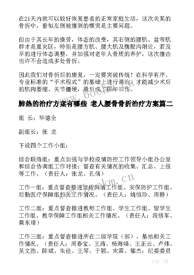 最新肺热的治疗方案有哪些 老人腰骨骨折治疗方案(汇总5篇)