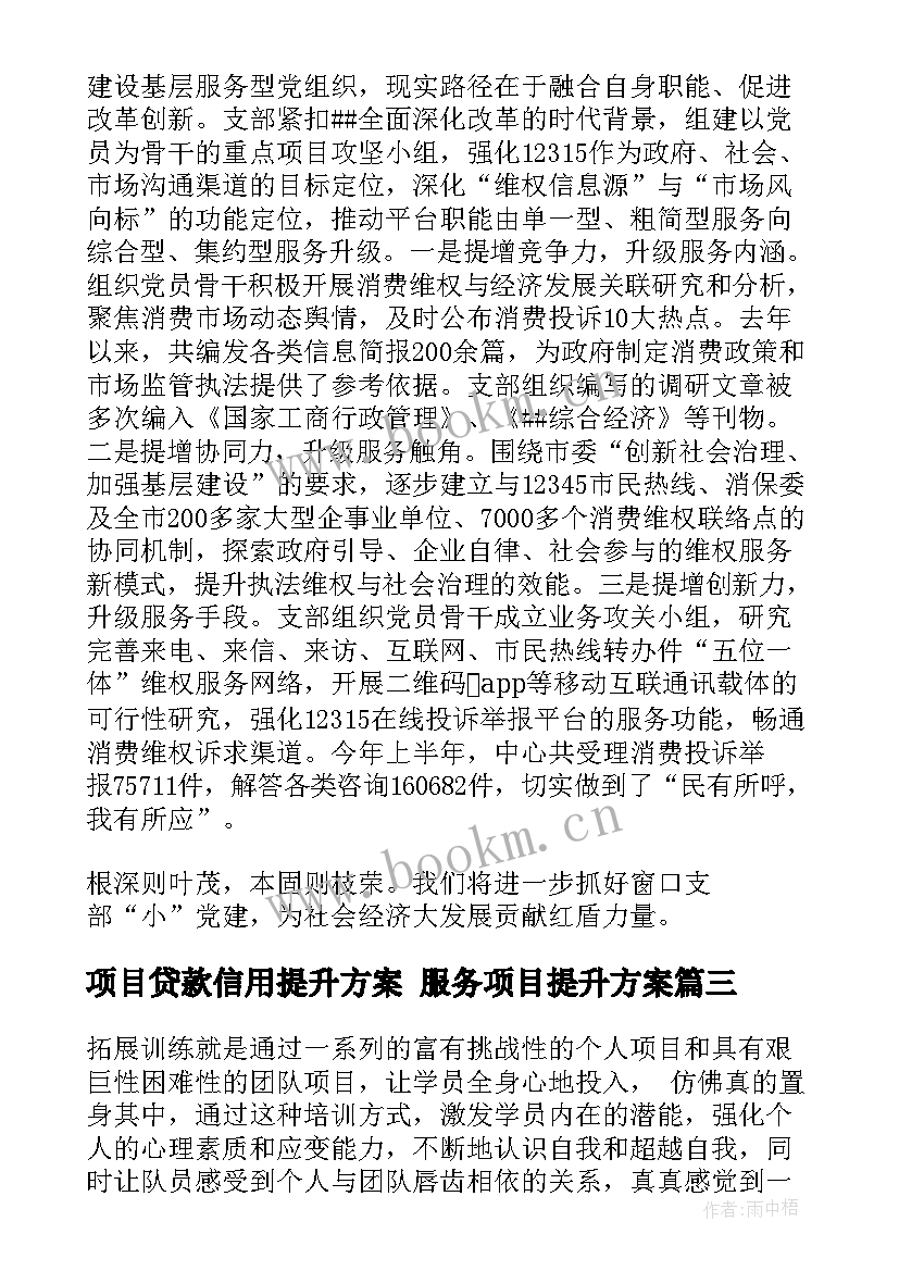 最新项目贷款信用提升方案 服务项目提升方案(通用5篇)