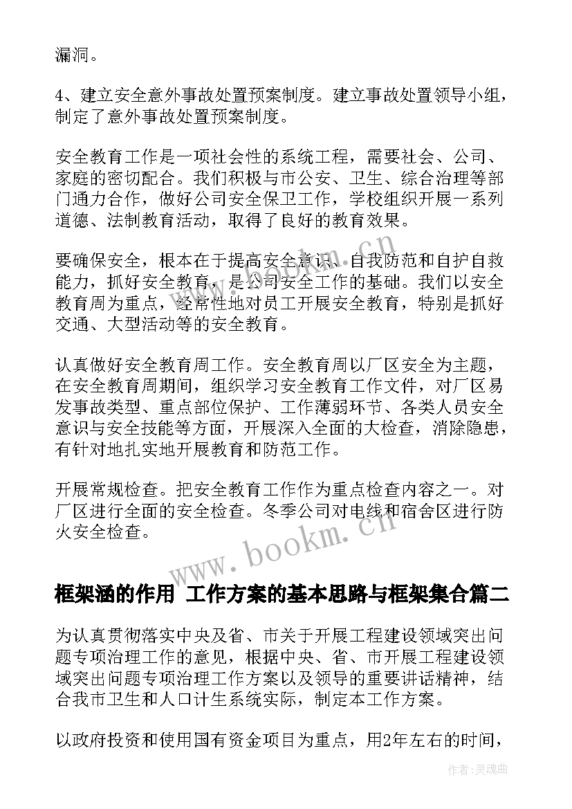 最新框架涵的作用 工作方案的基本思路与框架集合(大全6篇)