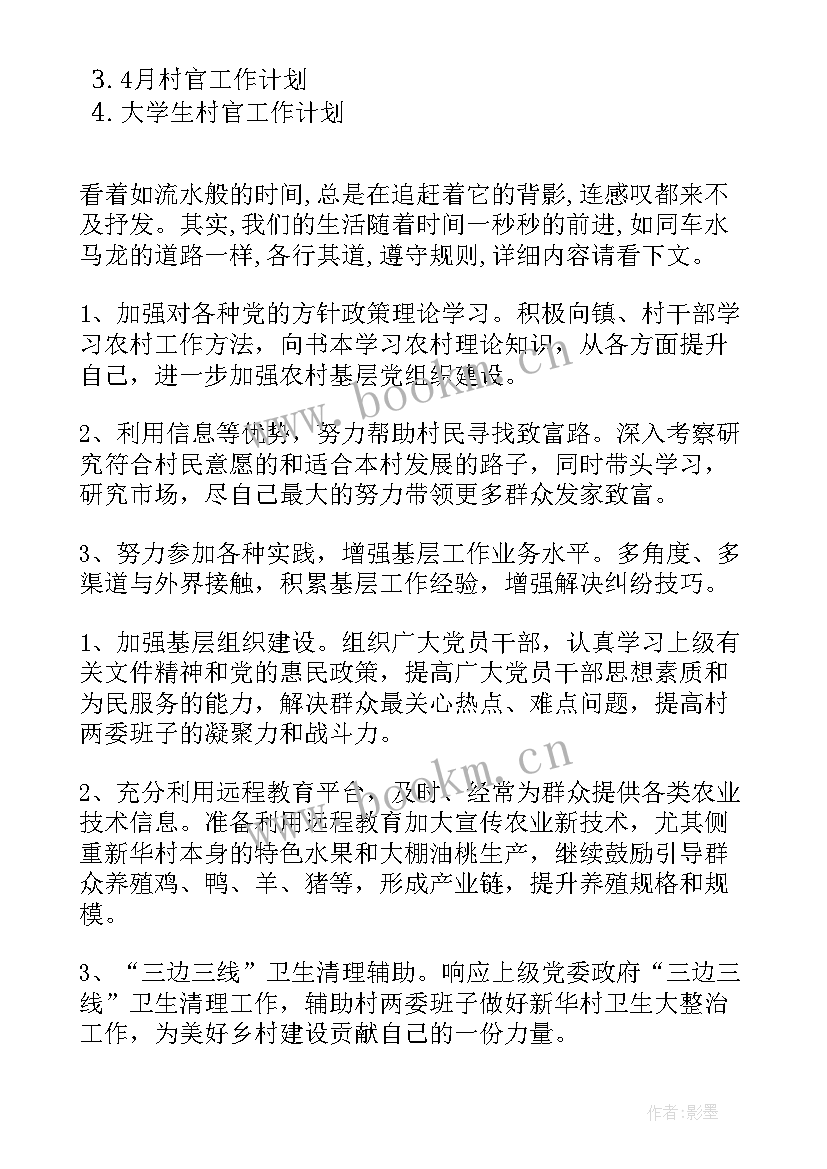 2023年村官工作计划(大全7篇)