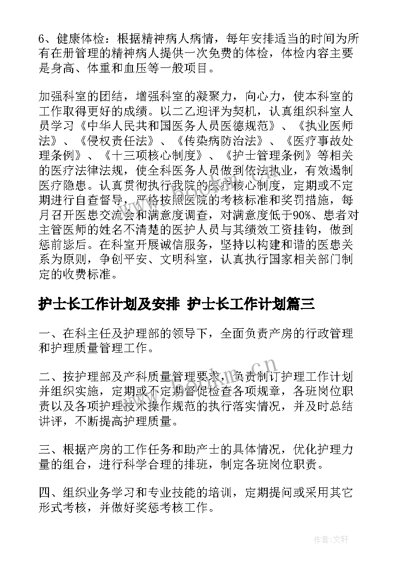 2023年护士长工作计划及安排 护士长工作计划(优秀8篇)