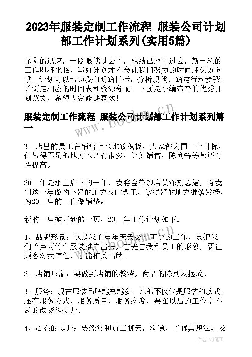 2023年服装定制工作流程 服装公司计划部工作计划系列(实用5篇)