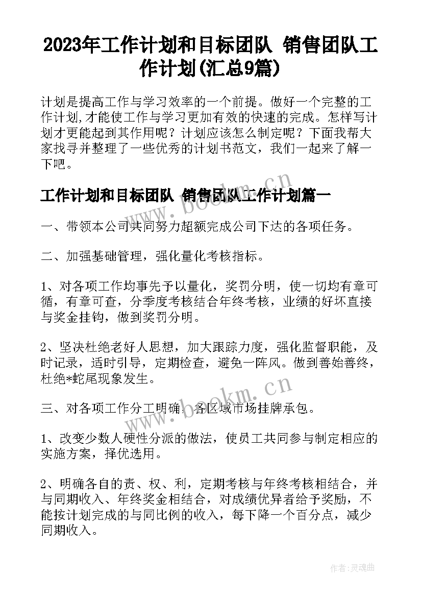 2023年工作计划和目标团队 销售团队工作计划(汇总9篇)