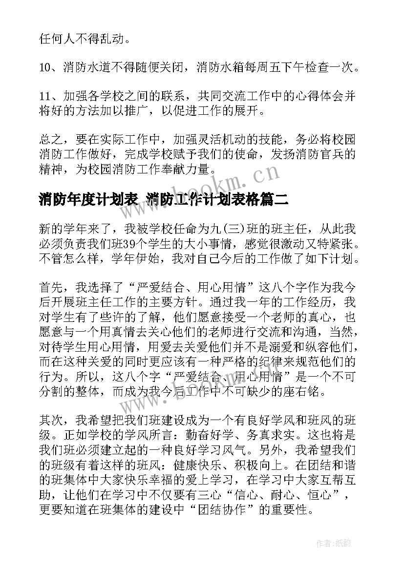 消防年度计划表 消防工作计划表格(优秀5篇)