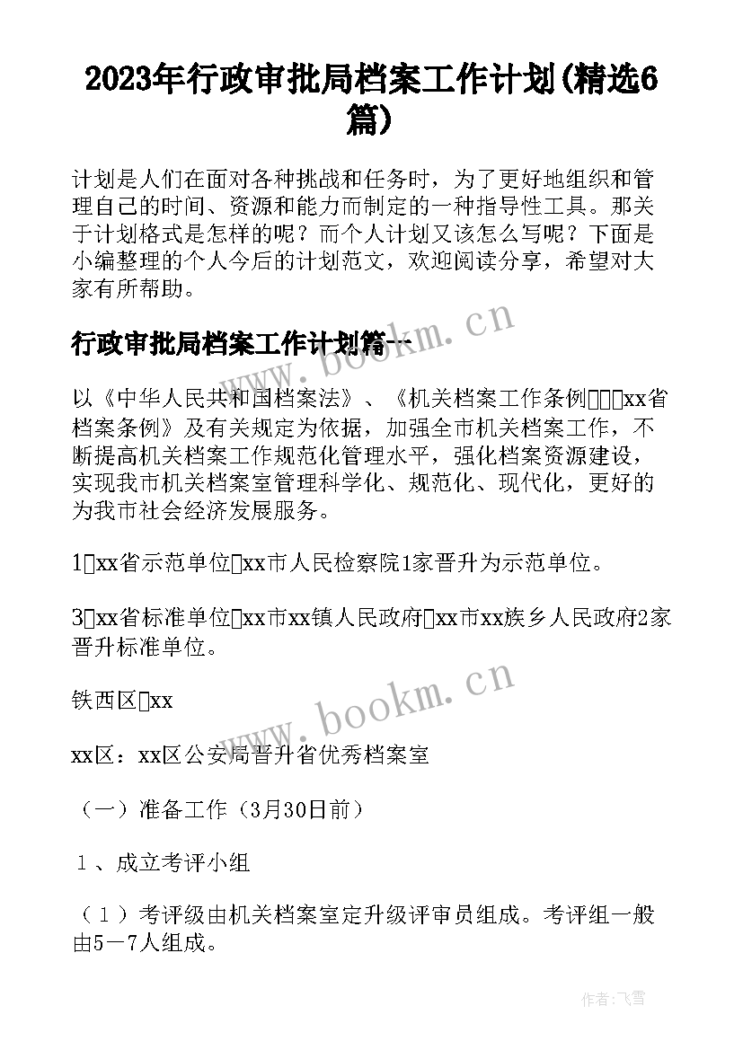 2023年行政审批局档案工作计划(精选6篇)