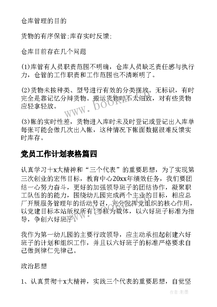 2023年党员工作计划表格(精选7篇)