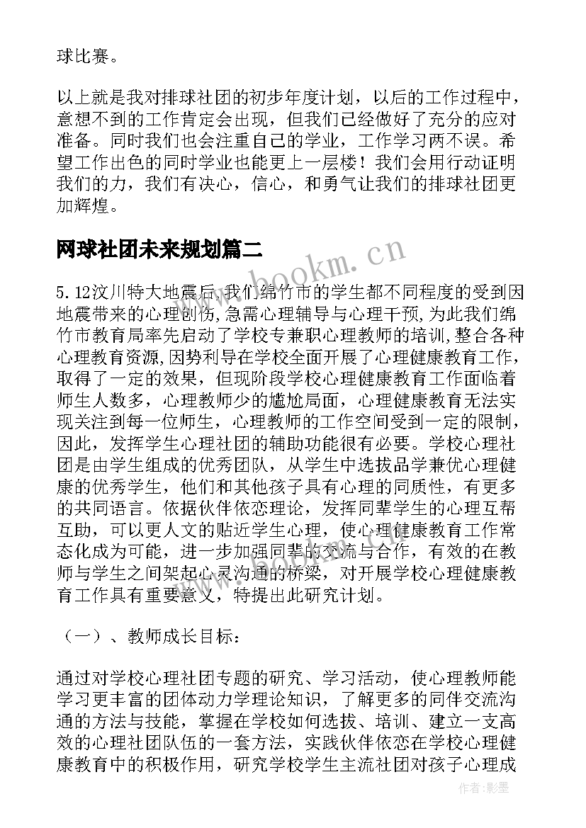 最新网球社团未来规划(实用8篇)