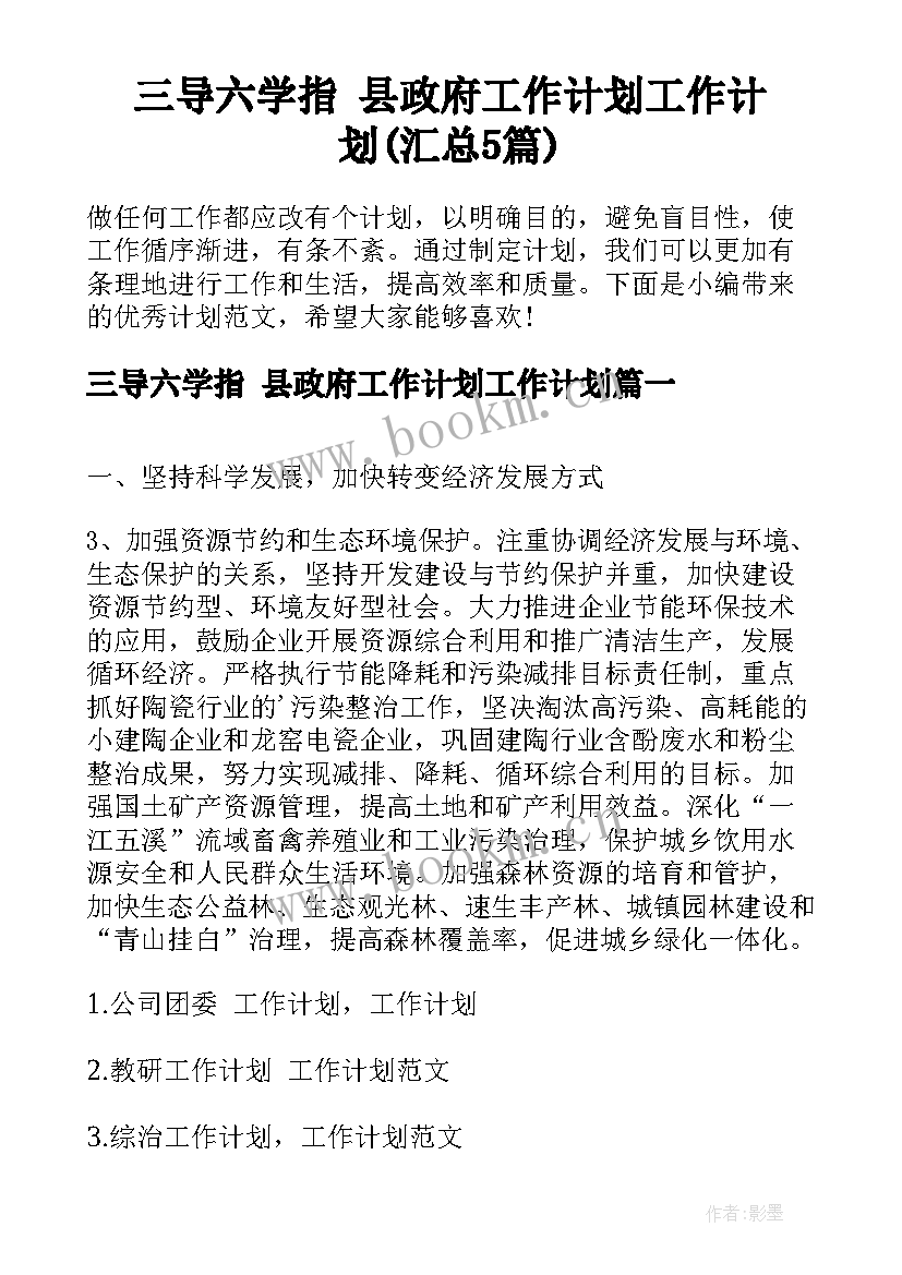 三导六学指 县政府工作计划工作计划(汇总5篇)