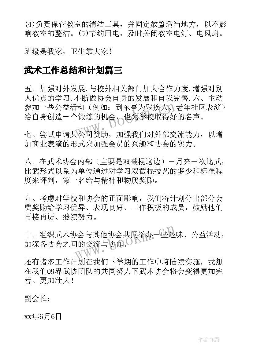 2023年武术工作总结和计划(优质8篇)