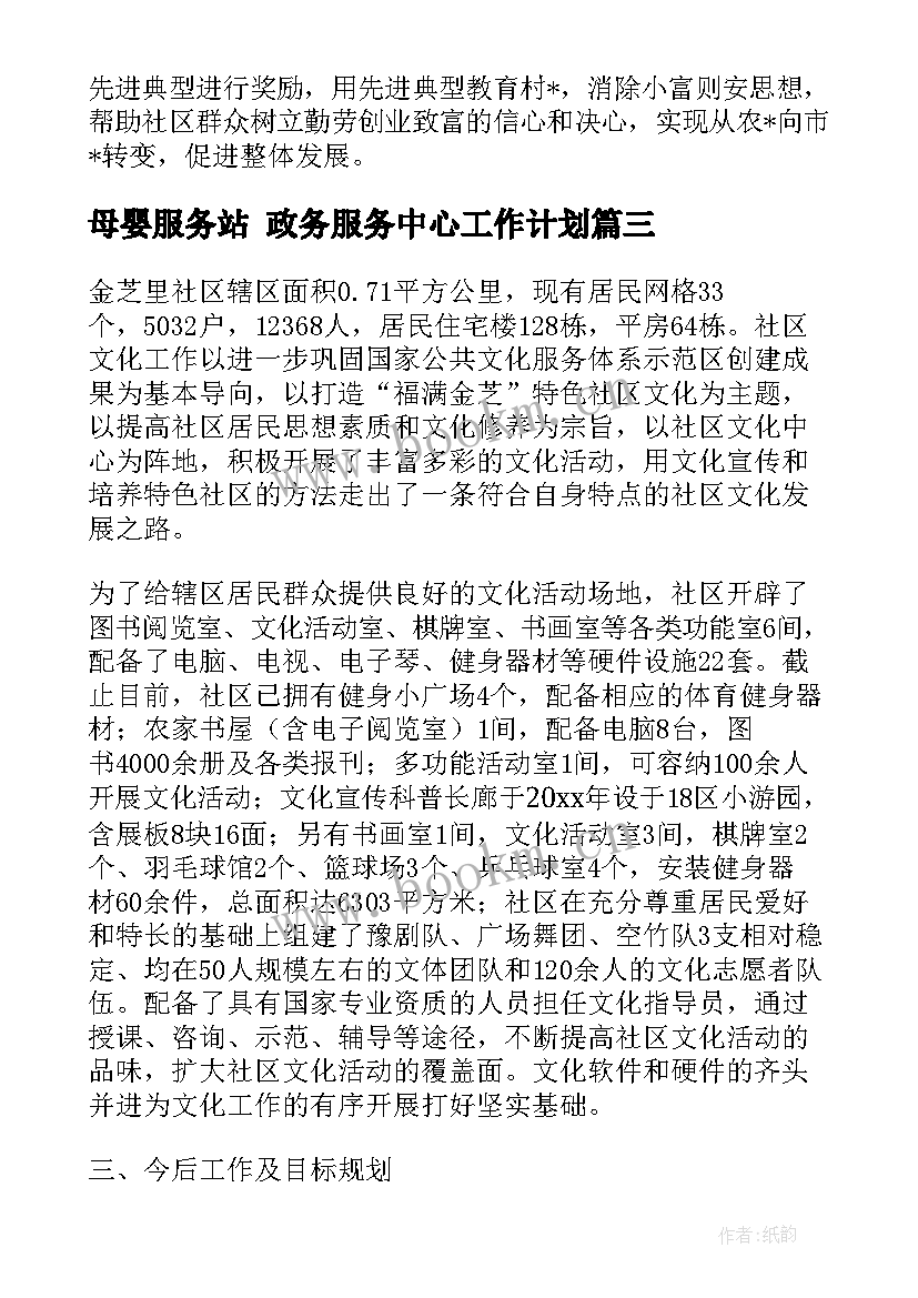 最新母婴服务站 政务服务中心工作计划(大全7篇)