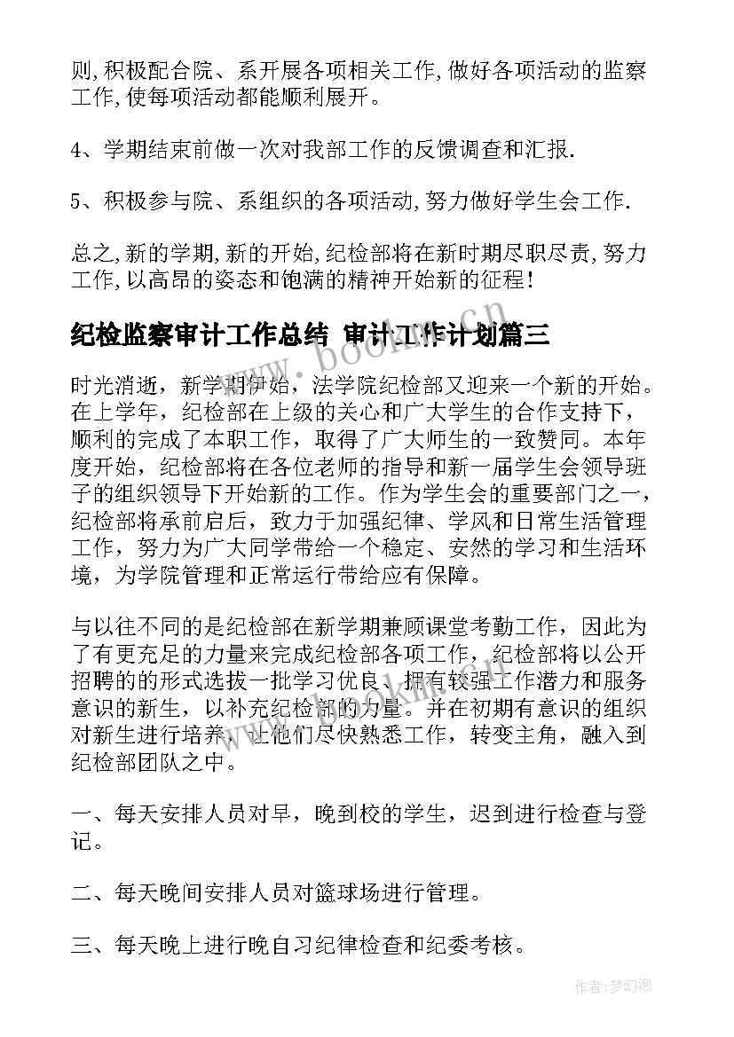 纪检监察审计工作总结 审计工作计划(精选6篇)