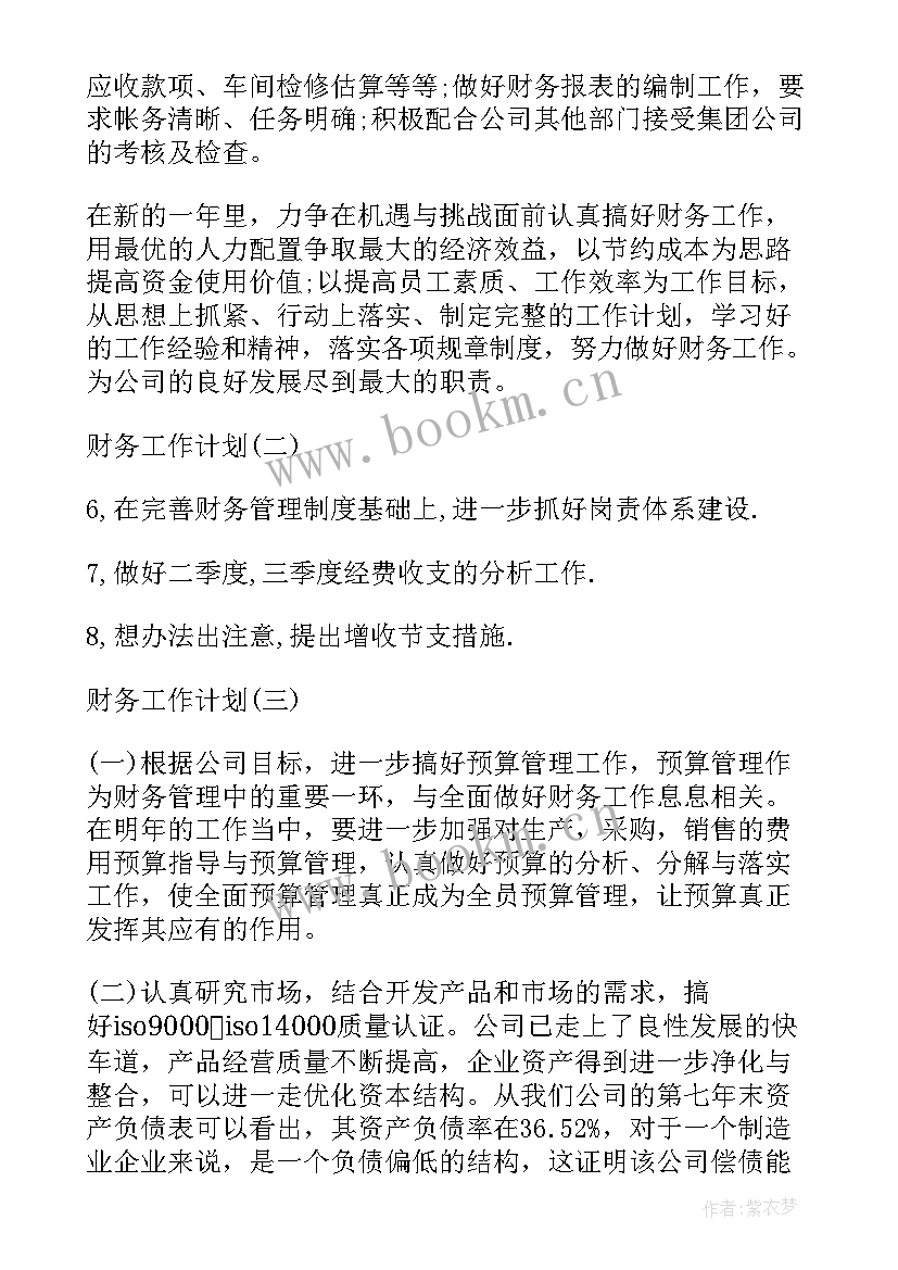 财务工作总结和计划 财务工作计划(模板6篇)