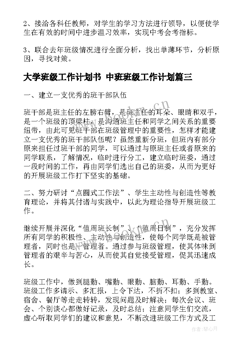 最新大学班级工作计划书 中班班级工作计划(优质5篇)