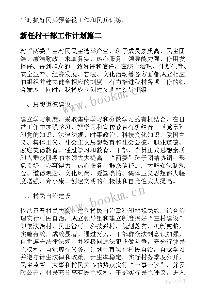 新任村干部工作计划(实用6篇)