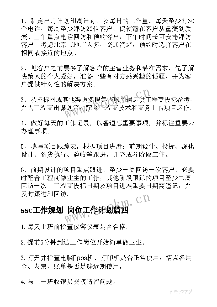 2023年ssc工作规划 岗位工作计划(精选10篇)