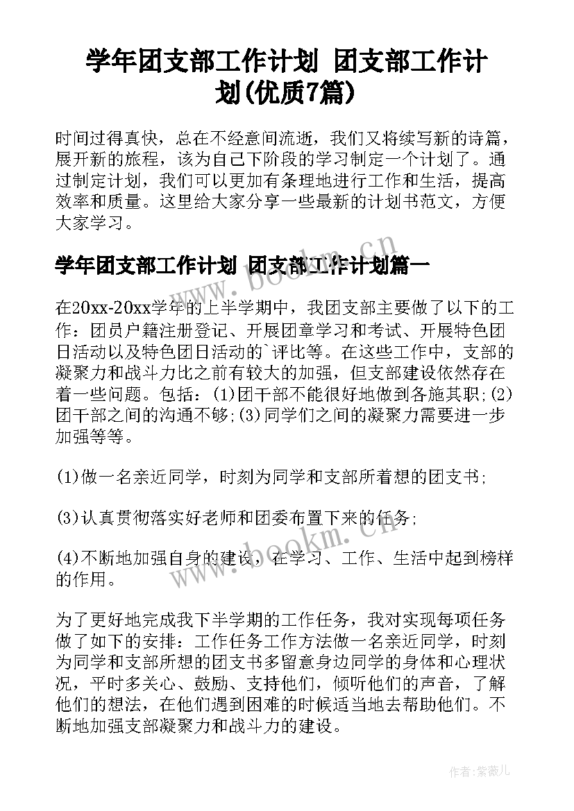 学年团支部工作计划 团支部工作计划(优质7篇)