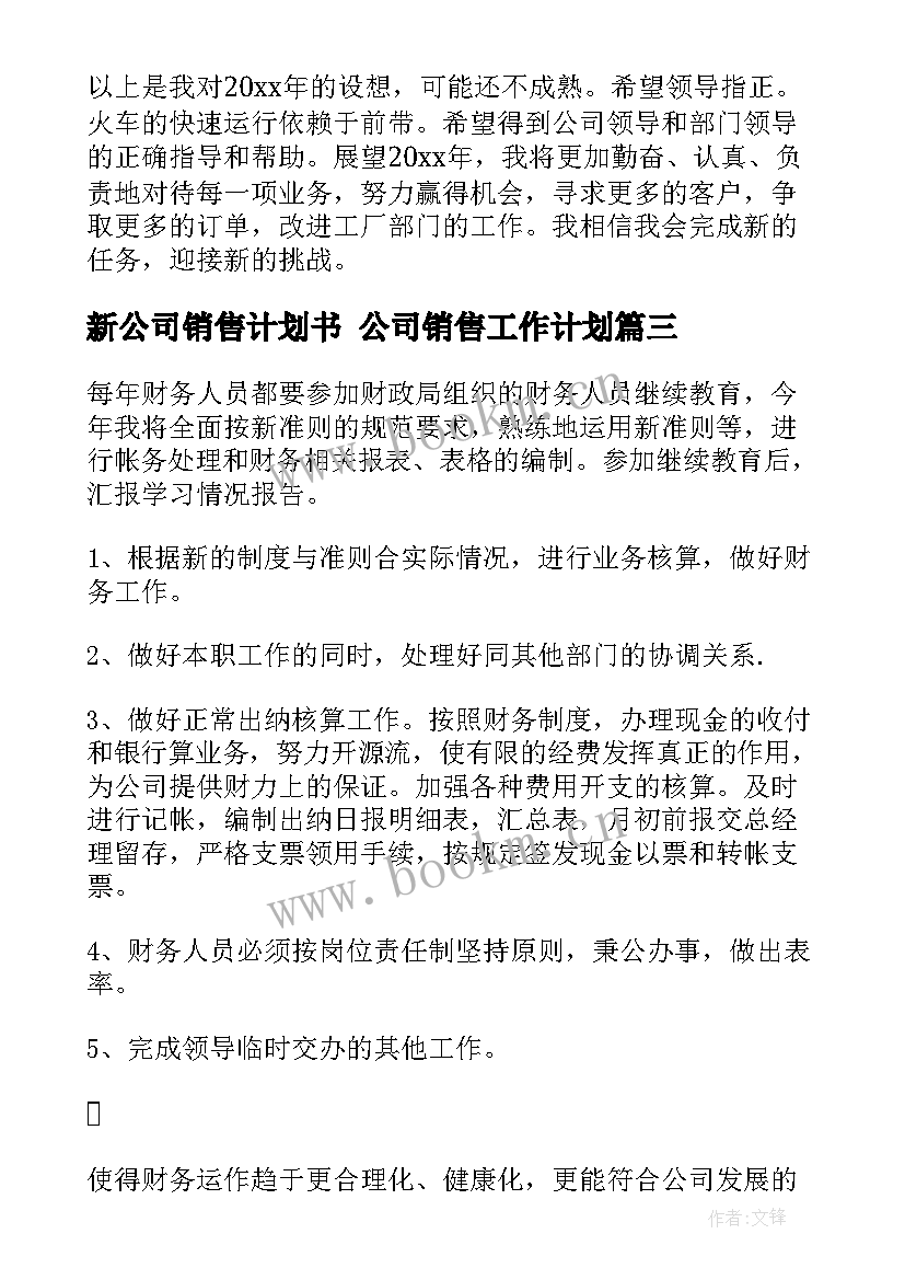 最新新公司销售计划书 公司销售工作计划(大全9篇)