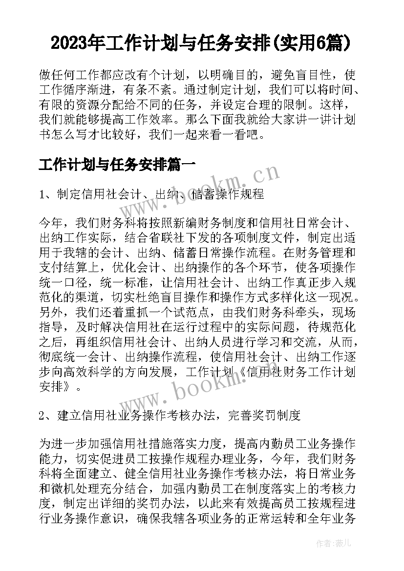 2023年工作计划与任务安排(实用6篇)