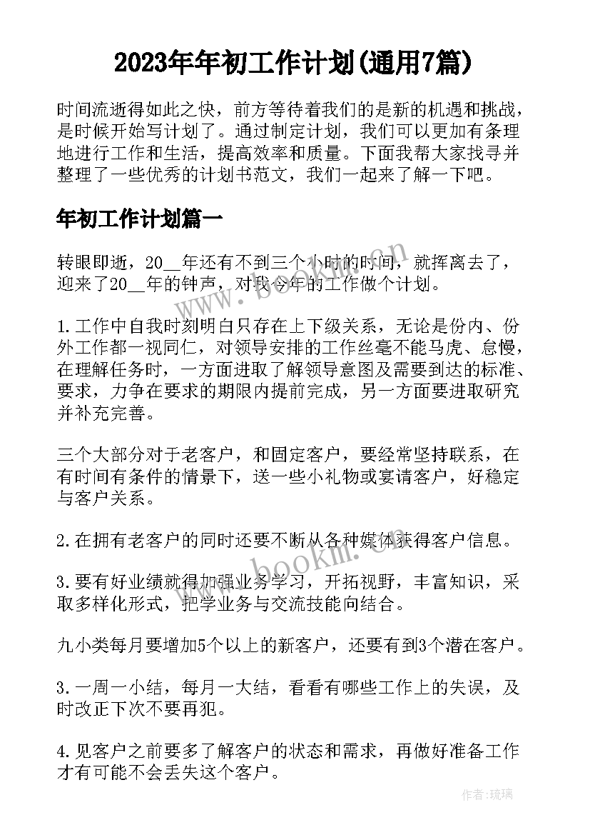 2023年年初工作计划(通用7篇)