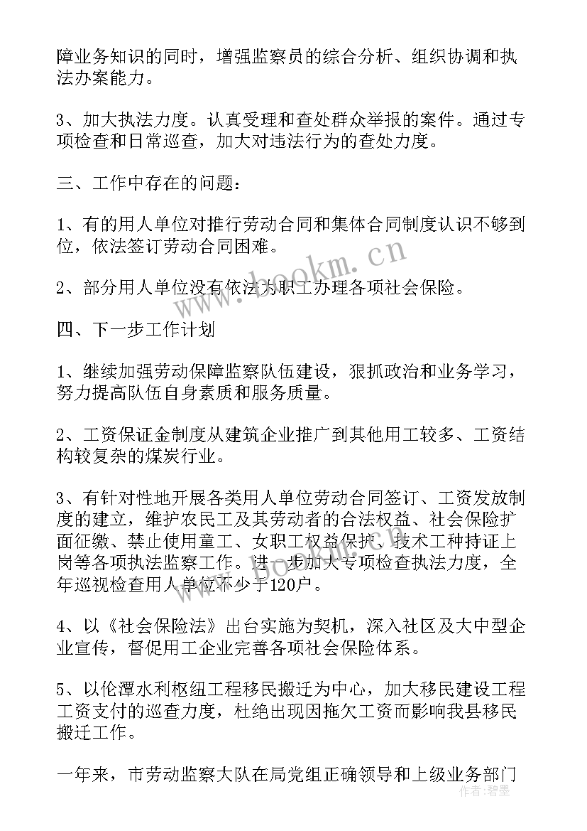 2023年劳动监察年度工作总结 劳动监察大队工作计划(实用8篇)