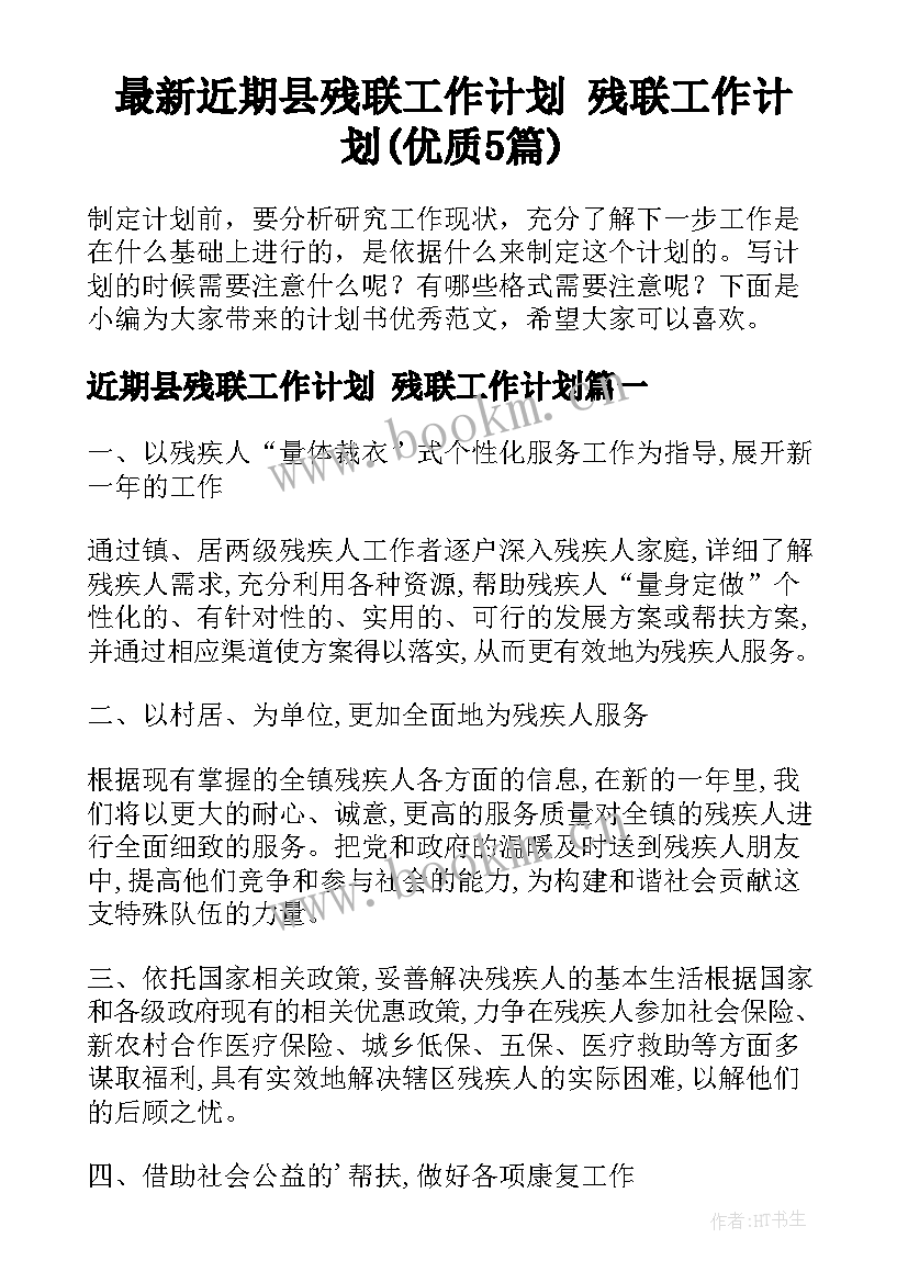 最新近期县残联工作计划 残联工作计划(优质5篇)