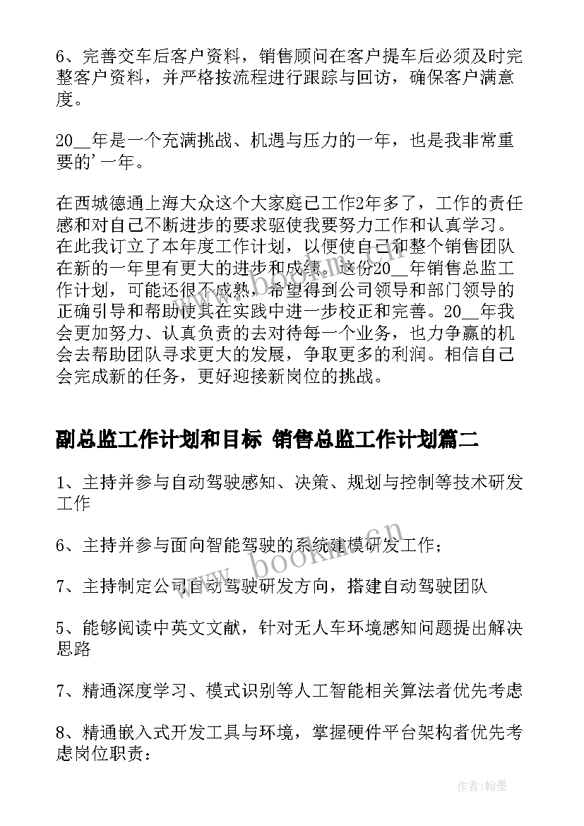 副总监工作计划和目标 销售总监工作计划(精选8篇)