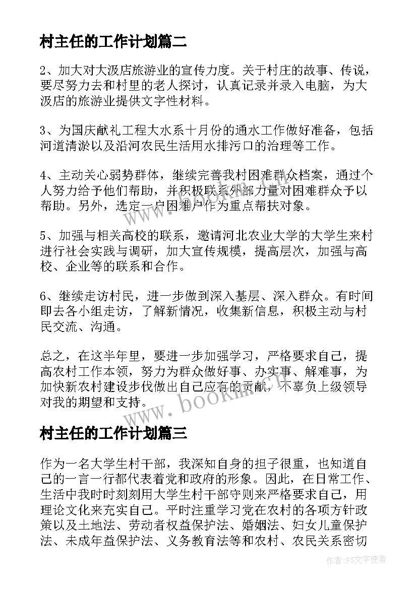 村主任的工作计划(通用9篇)