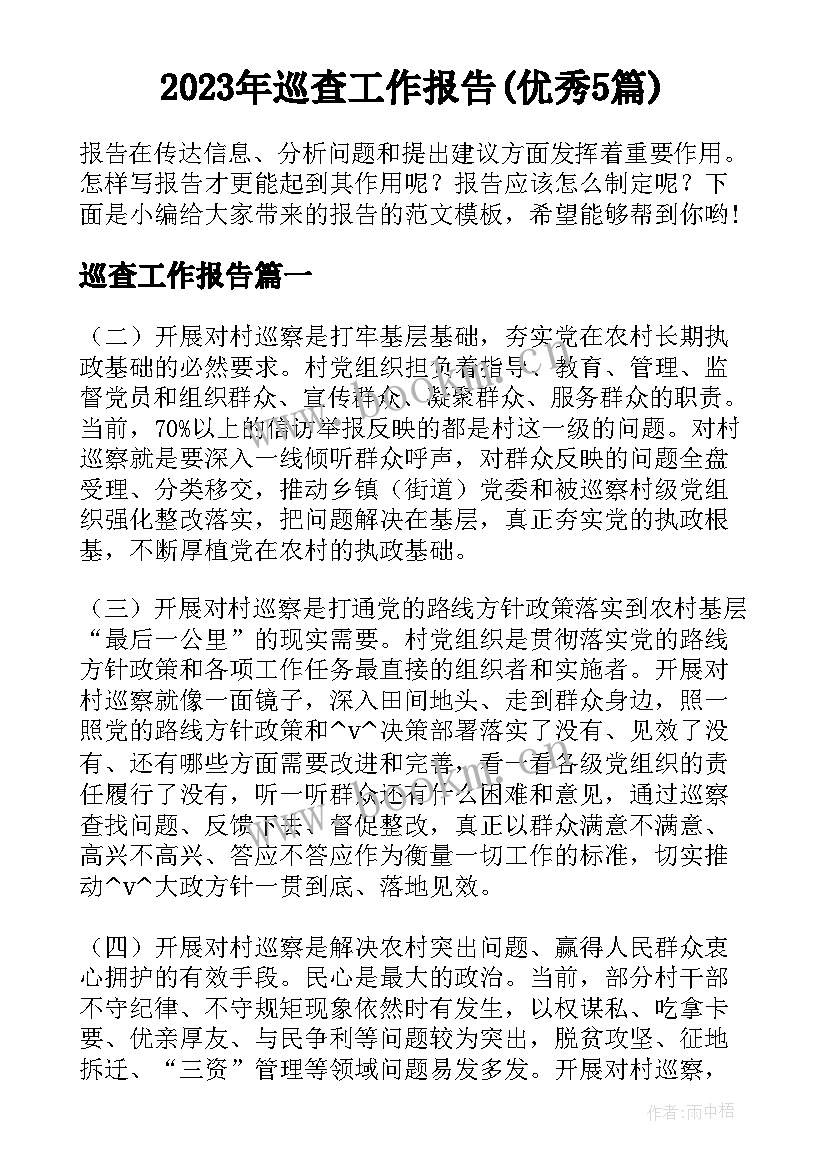 2023年巡查工作报告(优秀5篇)