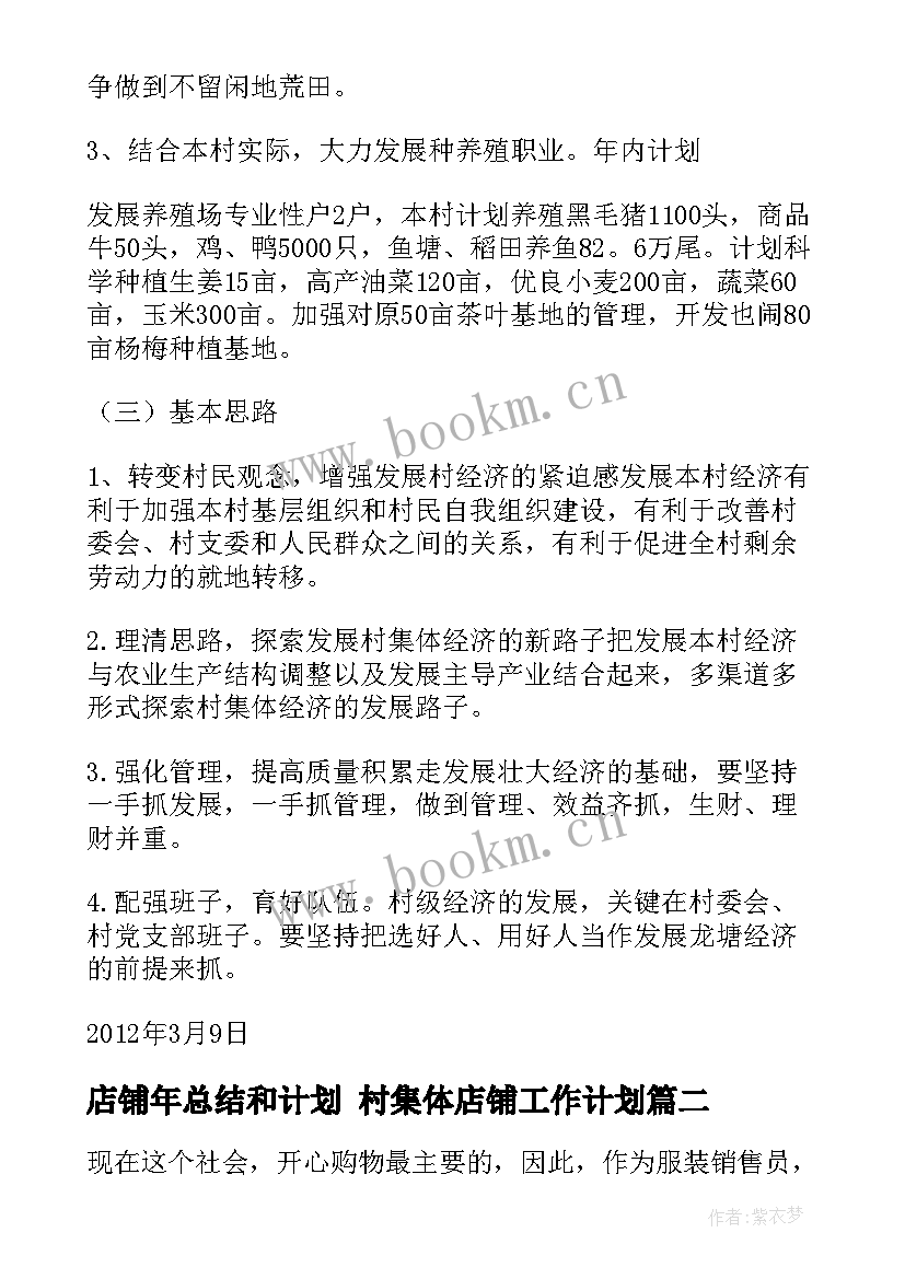 店铺年总结和计划 村集体店铺工作计划(实用8篇)