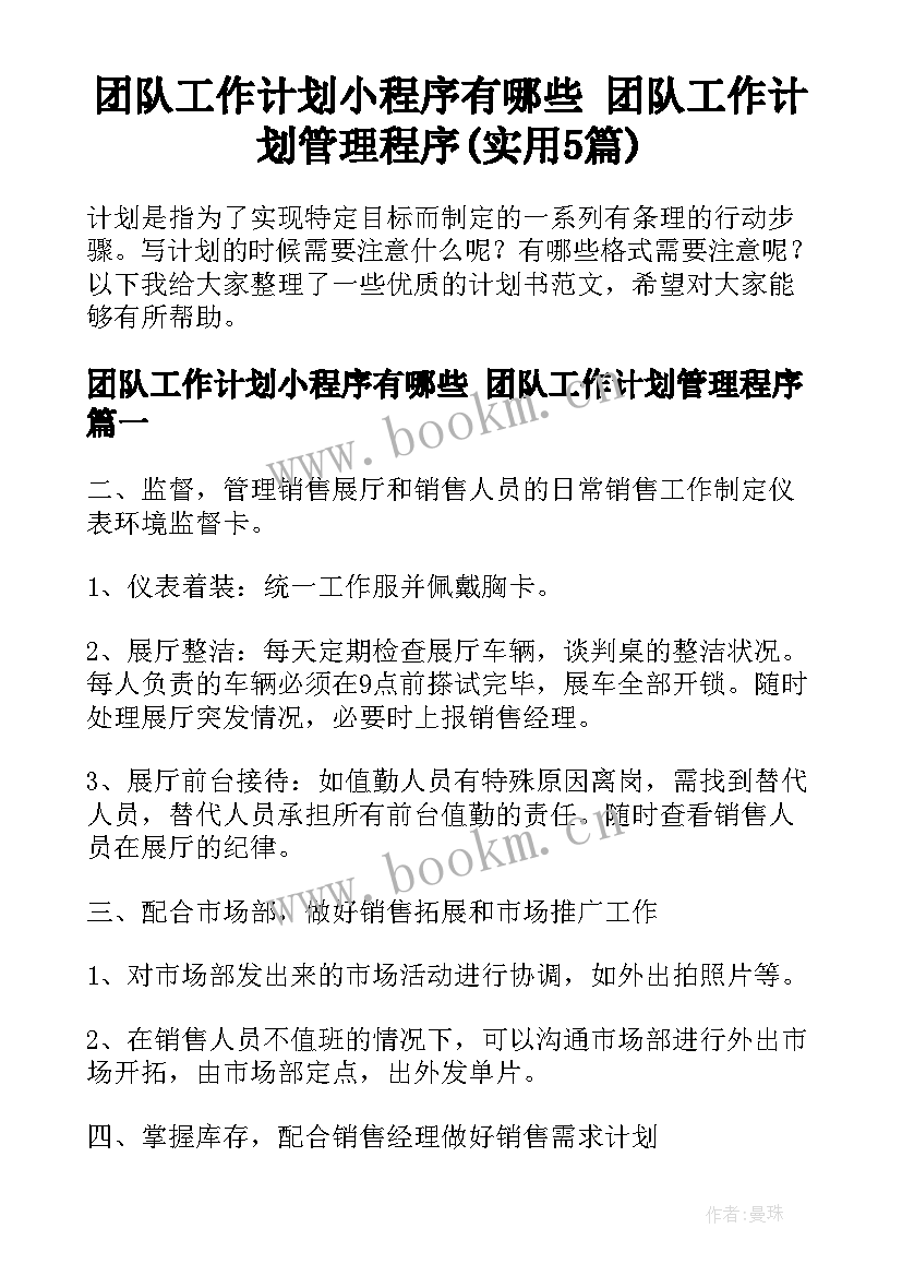 团队工作计划小程序有哪些 团队工作计划管理程序(实用5篇)