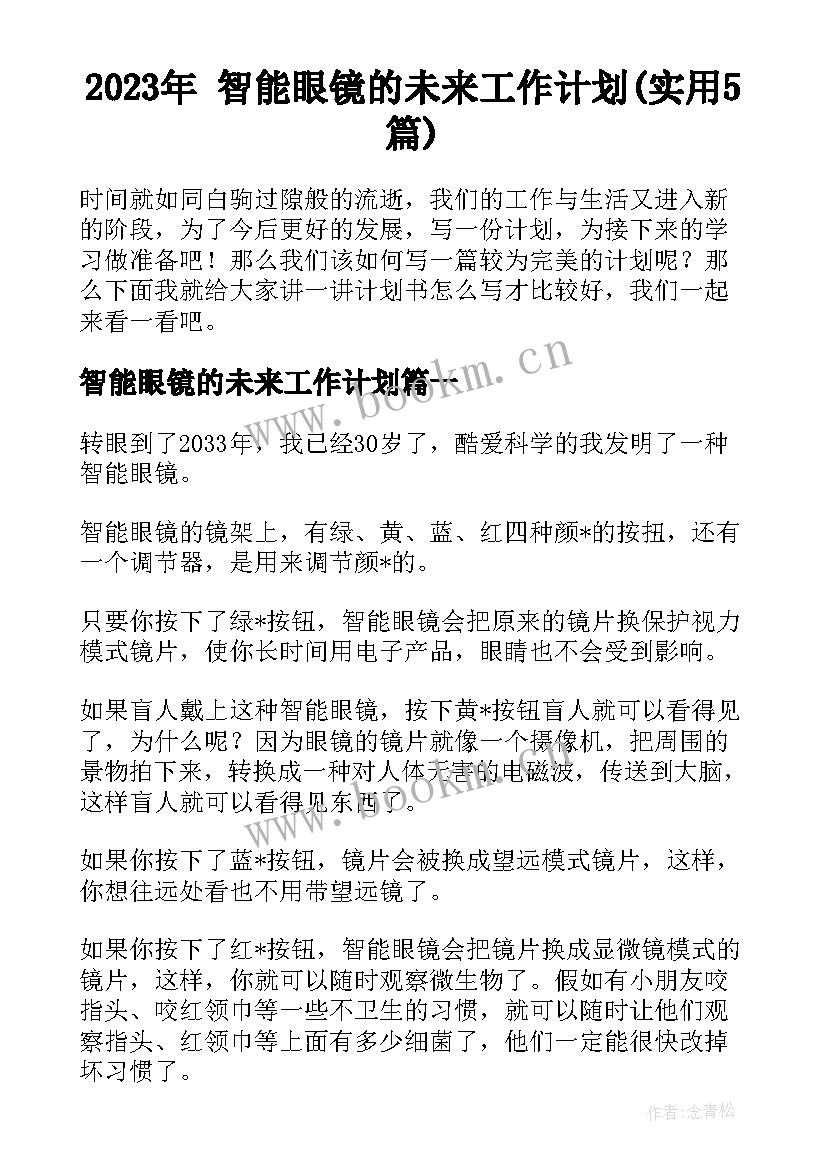 2023年 智能眼镜的未来工作计划(实用5篇)