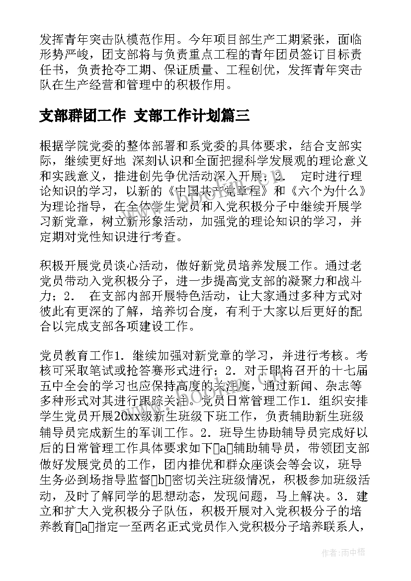 2023年支部群团工作 支部工作计划(精选5篇)