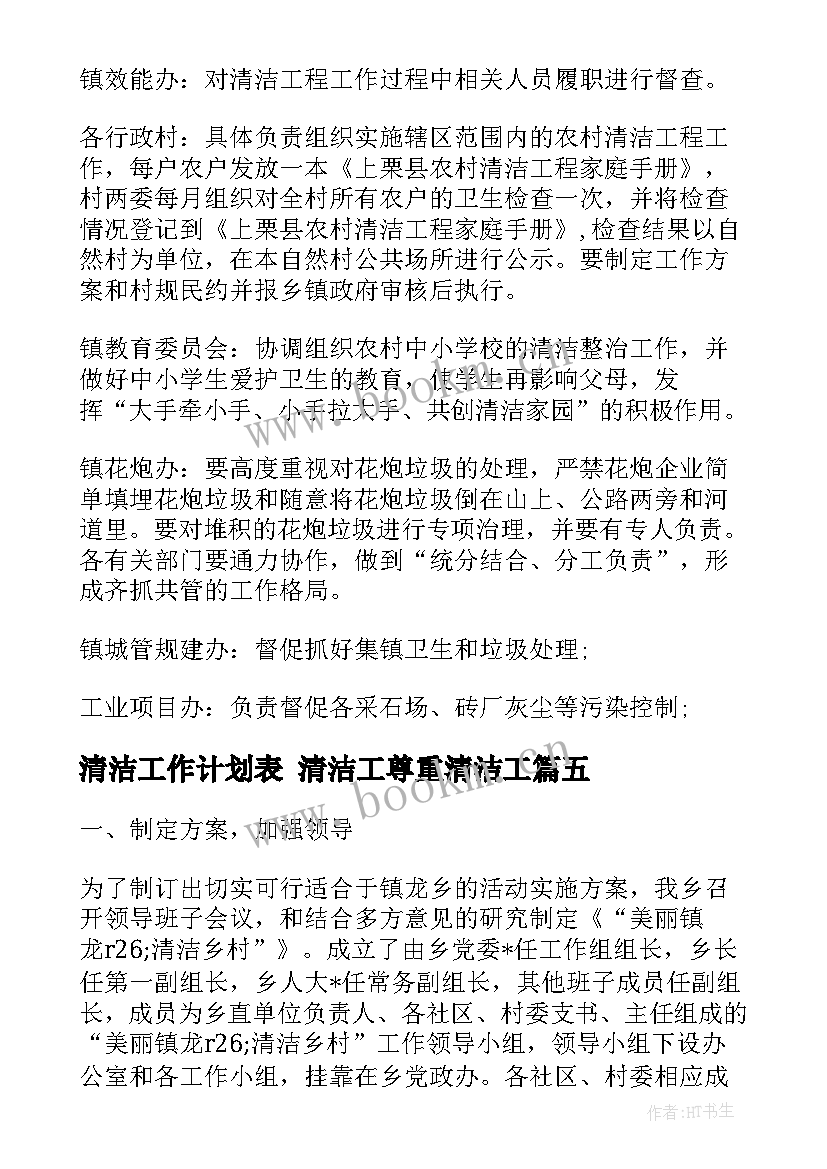 2023年清洁工作计划表 清洁工尊重清洁工(精选9篇)