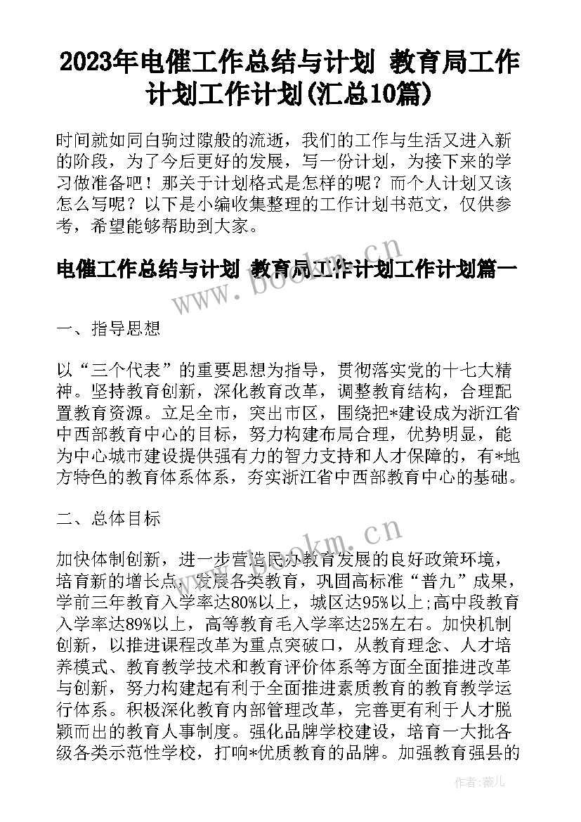 2023年电催工作总结与计划 教育局工作计划工作计划(汇总10篇)