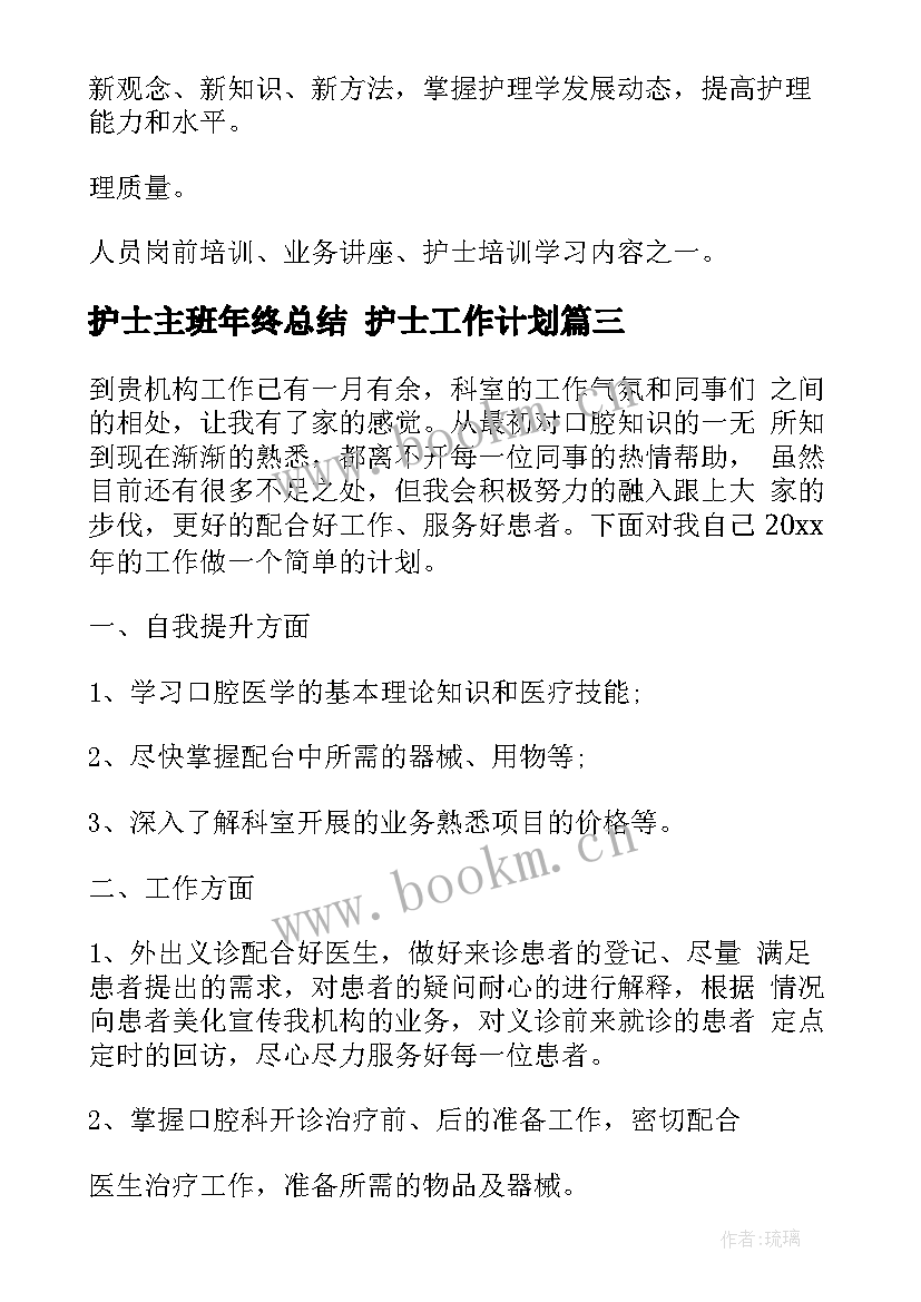 2023年护士主班年终总结 护士工作计划(大全9篇)