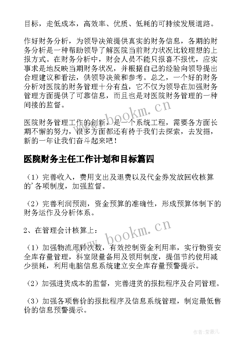 医院财务主任工作计划和目标(精选6篇)