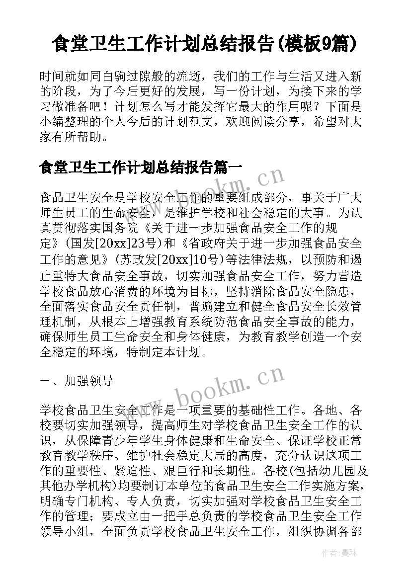 食堂卫生工作计划总结报告(模板9篇)