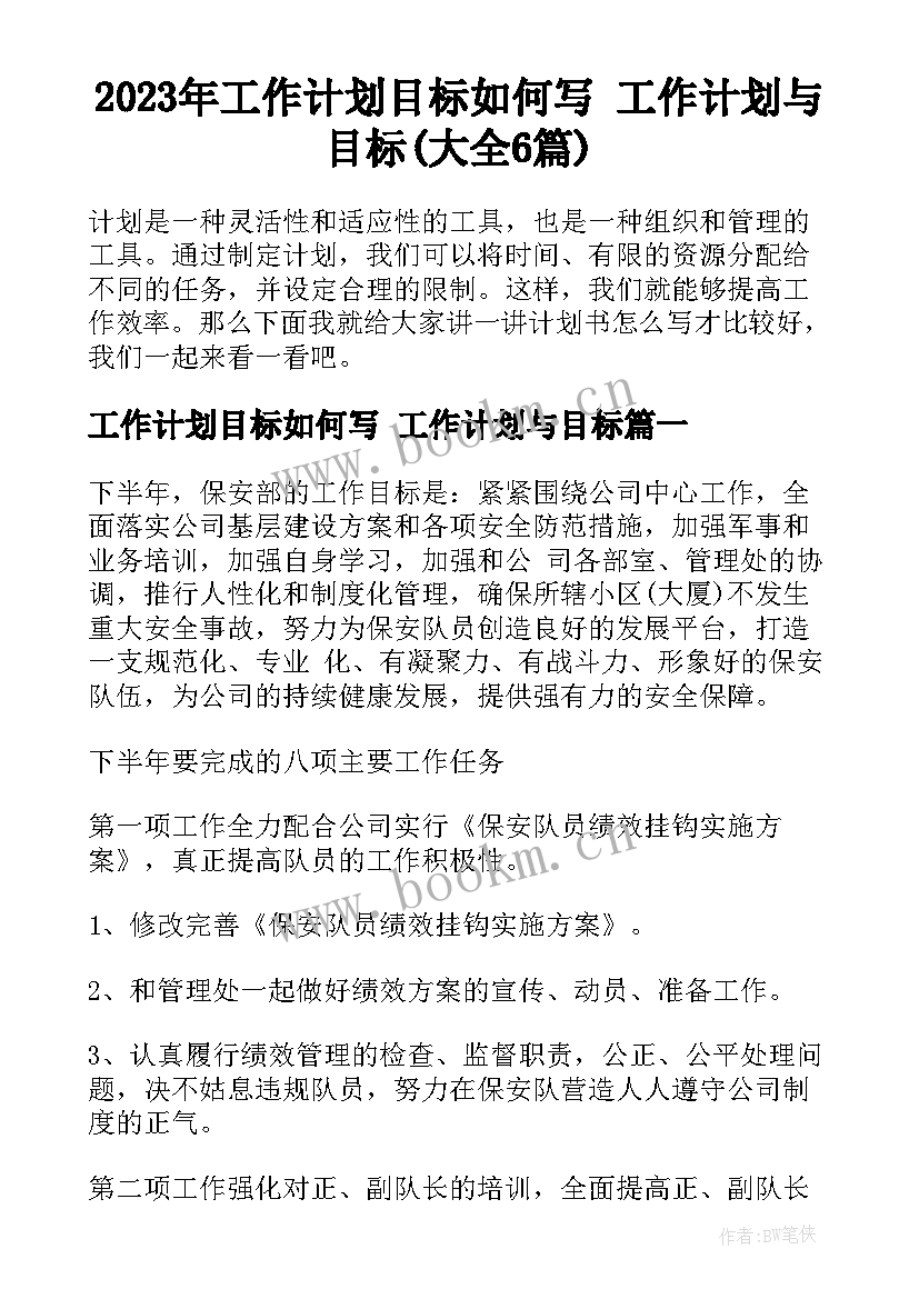 2023年工作计划目标如何写 工作计划与目标(大全6篇)