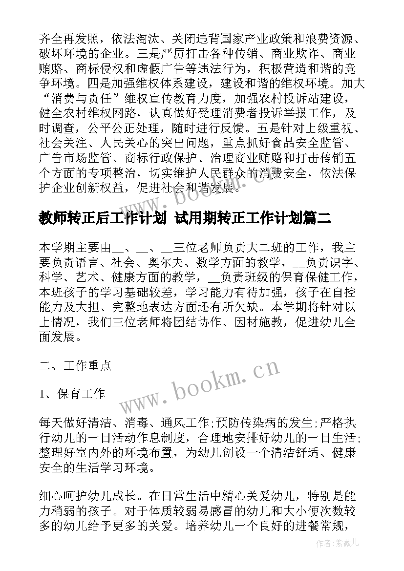 最新教师转正后工作计划 试用期转正工作计划(模板9篇)