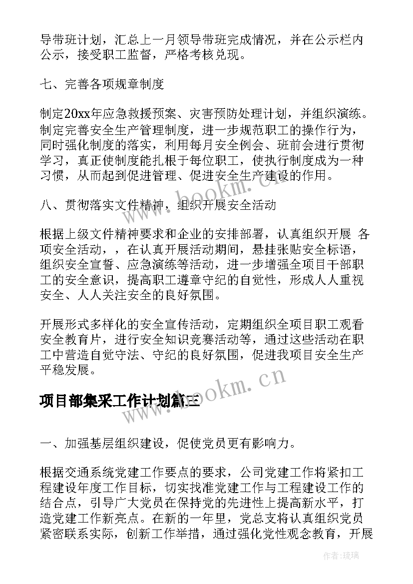 2023年项目部集采工作计划(汇总8篇)