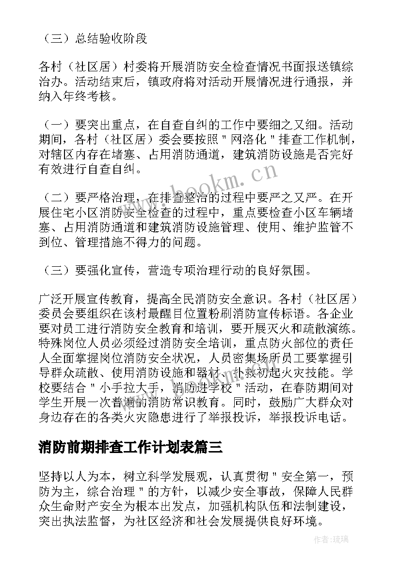 最新消防前期排查工作计划表(通用5篇)