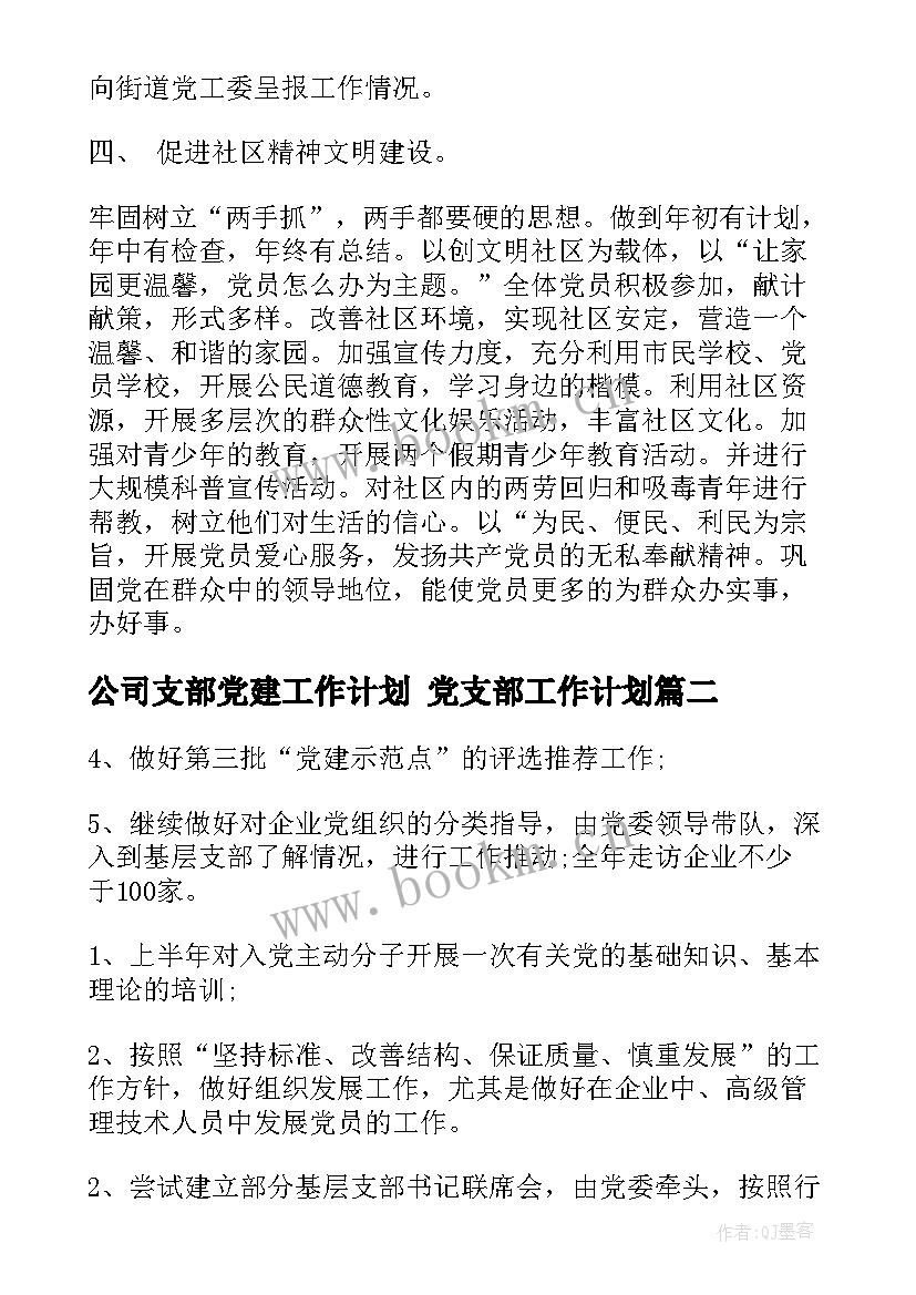 公司支部党建工作计划 党支部工作计划(大全9篇)