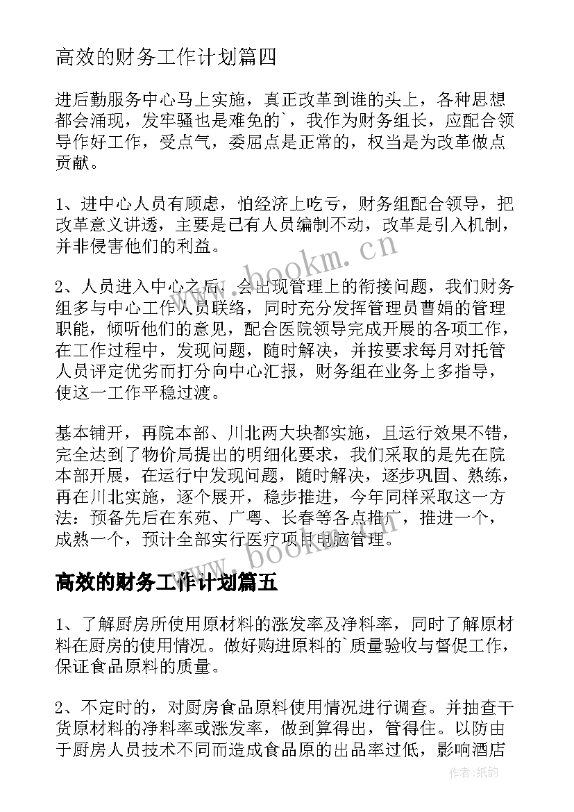 最新高效的财务工作计划(大全5篇)